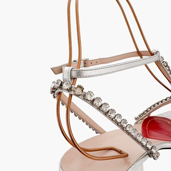 Gucci Bertie Crystal T-Strap Flat Sandals EU 37.5 US 7.5 Silver Red White Blue - Picture 9 of 13